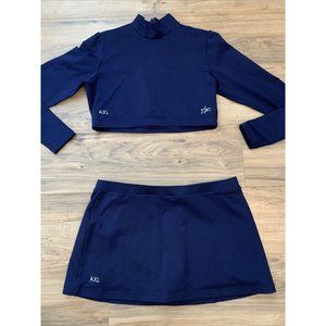 Adult XL X Large Cheerleader Uniform 38 Top 36 Skirt Built In Shorts Navy Blue